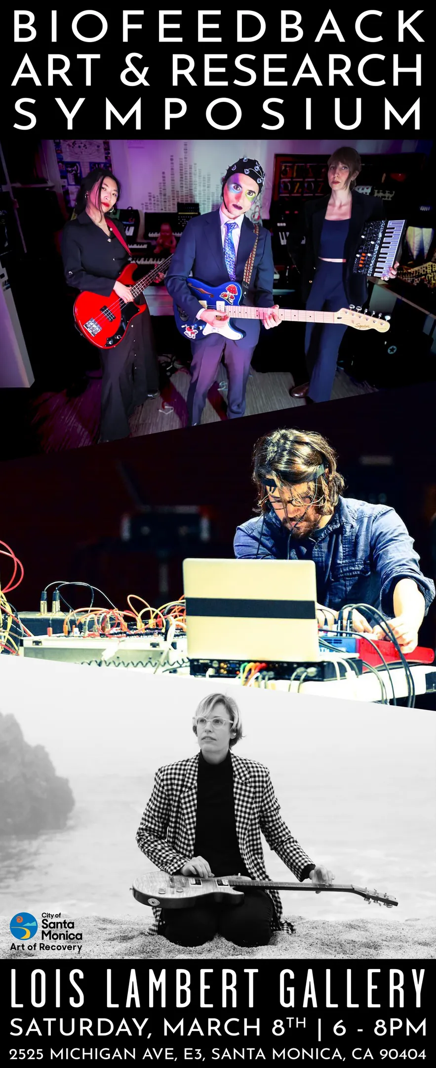 Poster for the symposium featuring event details and a modern design with photos of performers.