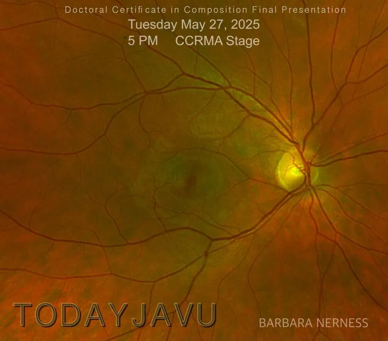 Poster with event details and eye care imagery.